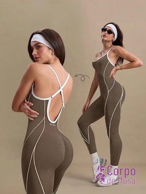 Macacão Seamless Com Alças Cruzadas Estilo Studio Castanho / PP Macacão Seamless Com Alças Cruzadas Estilo Studio