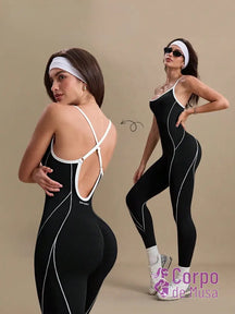 Macacão Seamless Com Alças Cruzadas Estilo Studio Preto / PP Macacão Seamless Com Alças Cruzadas Estilo Studio