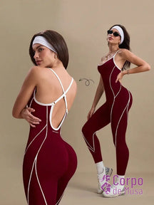 Macacão Seamless Com Alças Cruzadas Estilo Studio Vinho / PP Macacão Seamless Com Alças Cruzadas Estilo Studio