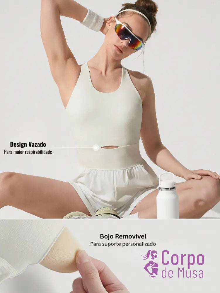 Macacão Shorts Integrado Recorte Frontal Estilo Athleisure Macacão Shorts Integrado Recorte Frontal Estilo Athleisure