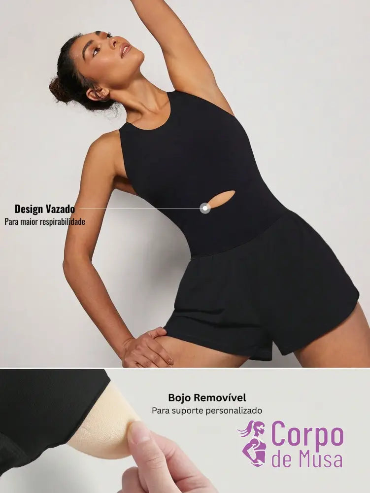 Macacão Shorts Integrado Recorte Frontal Estilo Athleisure Macacão Shorts Integrado Recorte Frontal Estilo Athleisure