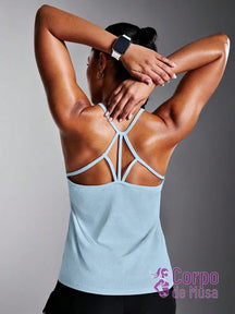 Regata Alças Finas Com Costas Detalhadas Estilo Treino Azul Bebê / PP Regata Alças Finas Com Costas Detalhadas Estilo