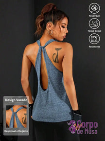 Regata Cavada Com Alça Central Estilo Performance Azul / PP Regata Cavada Com Alça Central Estilo Performance