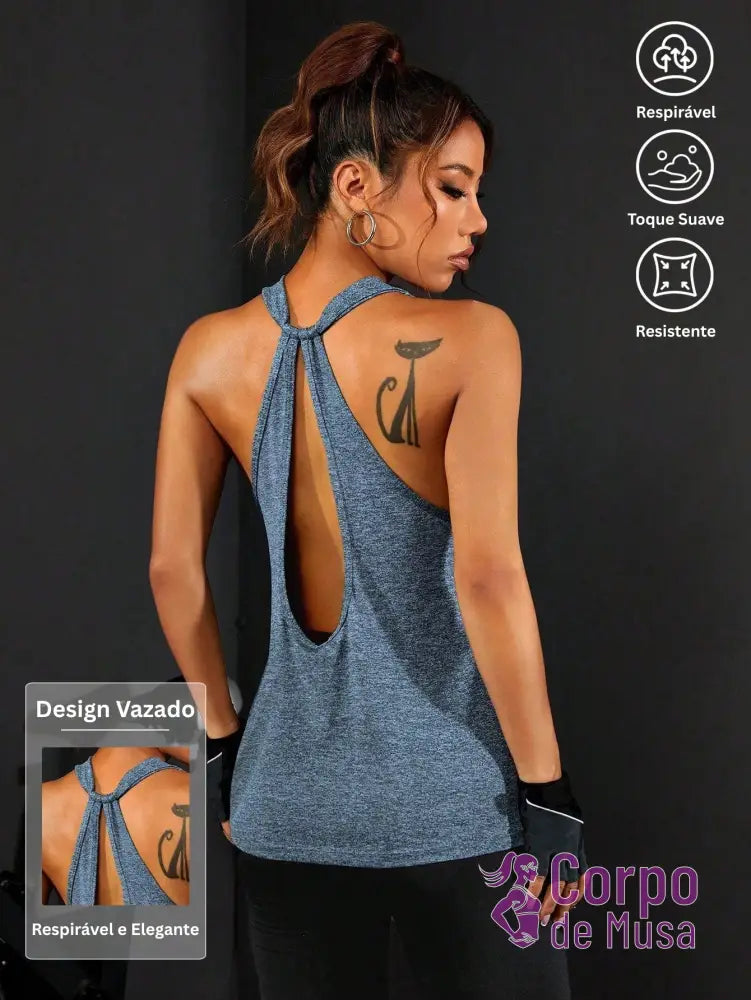 Regata Cavada Com Alça Central Estilo Performance Azul / PP Regata Cavada Com Alça Central Estilo Performance