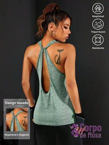 Regata Cavada Com Alça Central Estilo Performance Verde / PP Regata Cavada Com Alça Central Estilo Performance