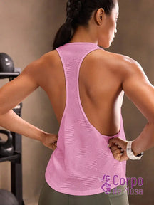 Regata Cavada Com Costas Vazadas Estilo Treino Rosa / PP Regata Cavada Com Costas Vazadas Estilo Treino