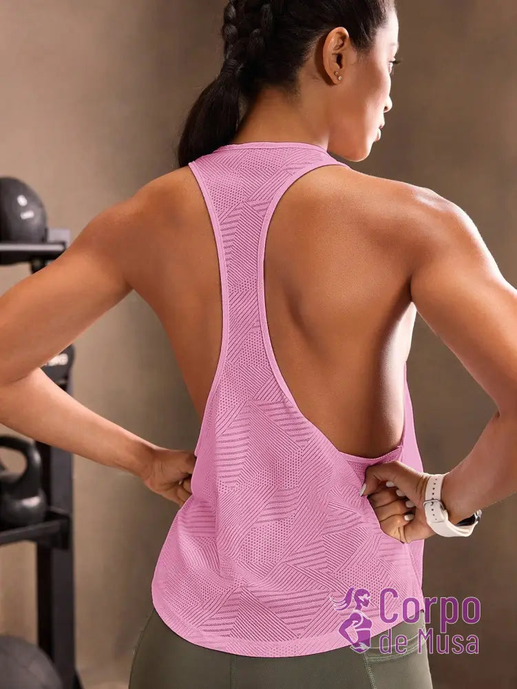 Regata Cavada Com Costas Vazadas Estilo Treino Rosa / PP Regata Cavada Com Costas Vazadas Estilo Treino
