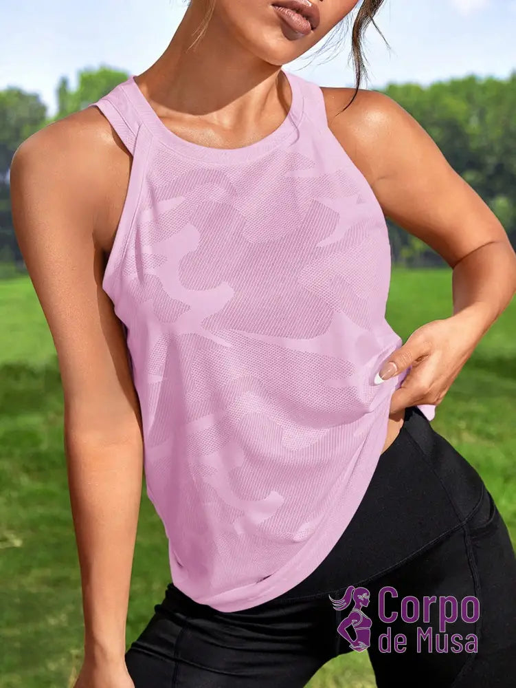 Regata Fitness Com Tecido Texturizado Estilo Treino Rosa Bebê / PP Regata Fitness Com Tecido Texturizado Estilo Treino