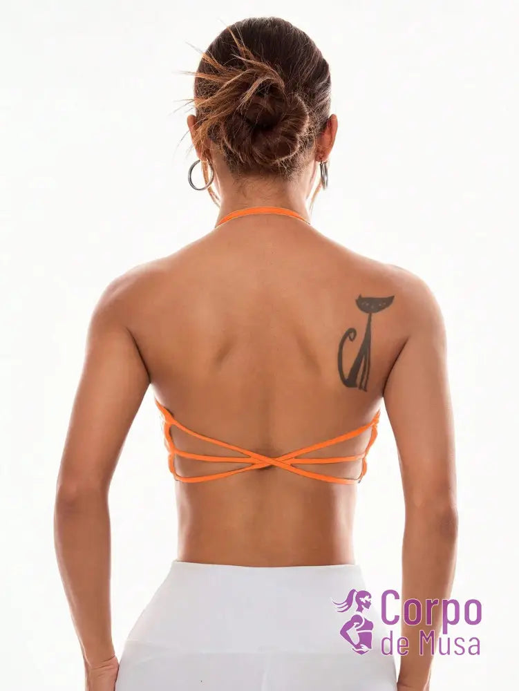 Top Alça Fina Com Costas Trançadas Estilo Training Laranja / PP Top Alça Fina Com Costas Trançadas Estilo Training