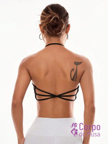 Top Alça Fina Com Costas Trançadas Estilo Training Preto / PP Top Alça Fina Com Costas Trançadas Estilo Training