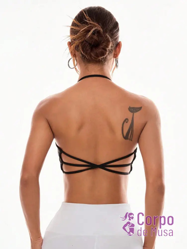Top Alça Fina Com Costas Trançadas Estilo Training Preto / PP Top Alça Fina Com Costas Trançadas Estilo Training
