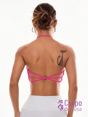 Top Alça Fina Com Costas Trançadas Estilo Training Rosa Choque / PP Top Alça Fina Com Costas Trançadas Estilo Training