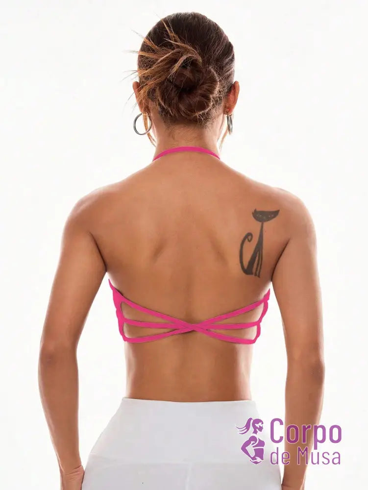 Top Alça Fina Com Costas Trançadas Estilo Training Rosa Choque / PP Top Alça Fina Com Costas Trançadas Estilo Training