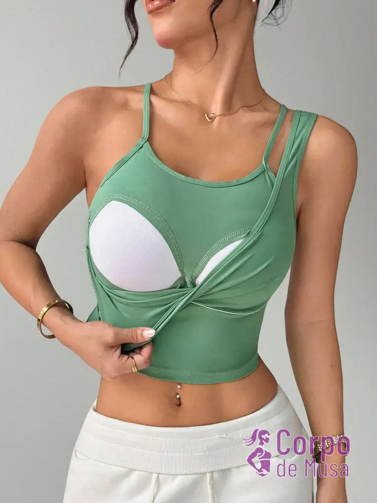 Top Alongado Alça Dupla Com Bojo Removível Estilo Training Top Alongado Alça Dupla Com Bojo Removível Estilo Training