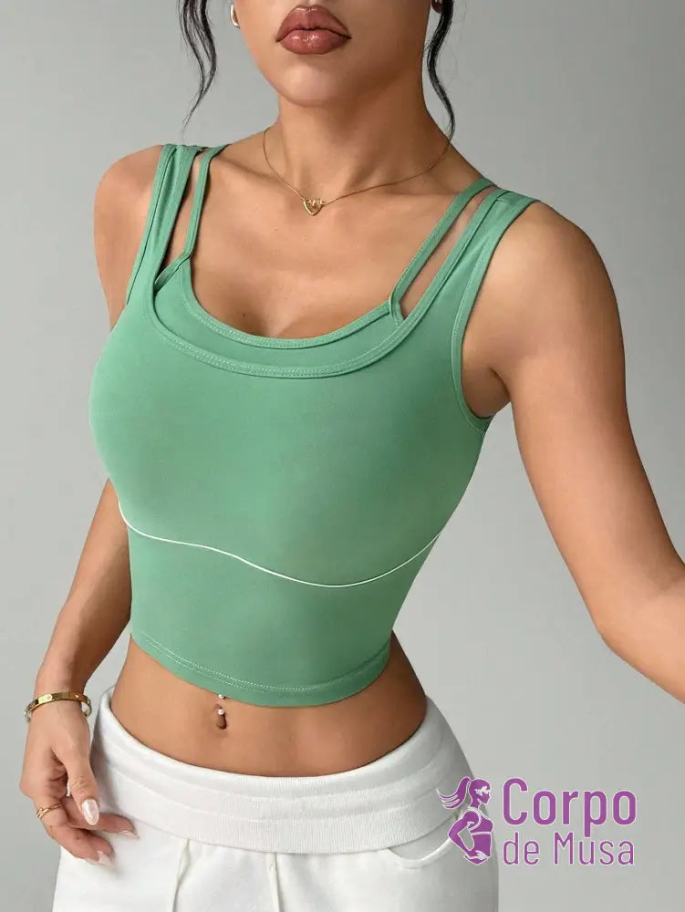 Top Alongado Alça Dupla Com Bojo Removível Estilo Training Top Alongado Alça Dupla Com Bojo Removível Estilo Training