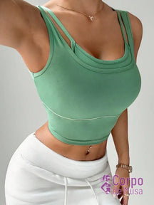 Top Alongado Alça Dupla Com Bojo Removível Estilo Training Verde Menta / PP Top Alongado Alça Dupla Com Bojo Removível