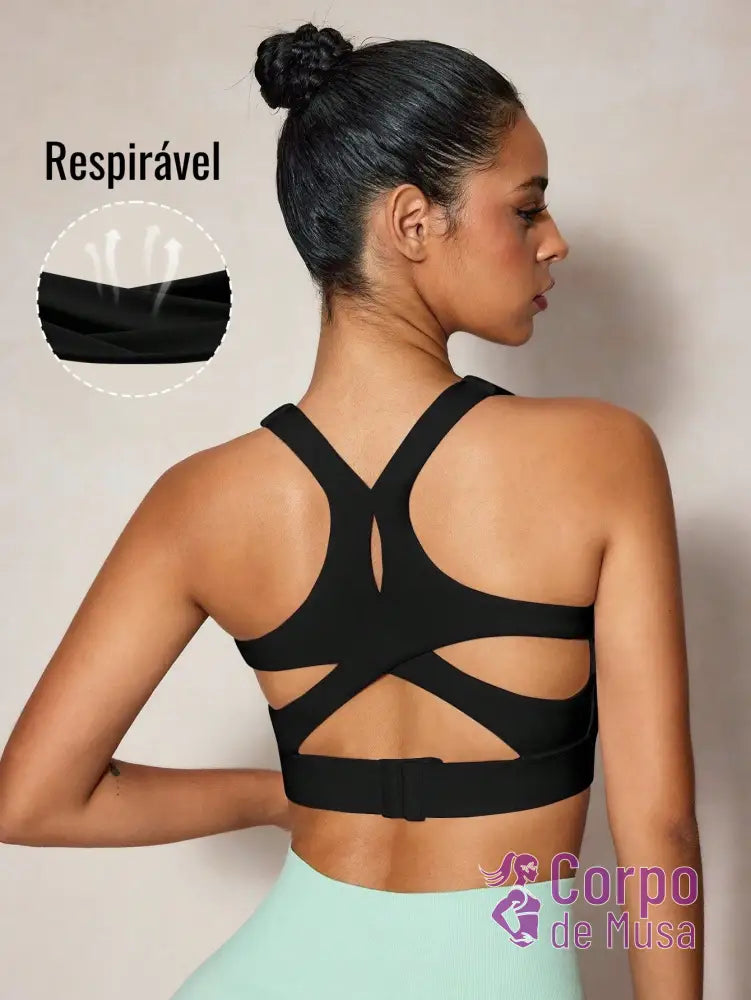 Top Alongado Decote U Com Costas Vazadas Estilo Training Top Alongado Decote U Com Costas Vazadas Estilo Training