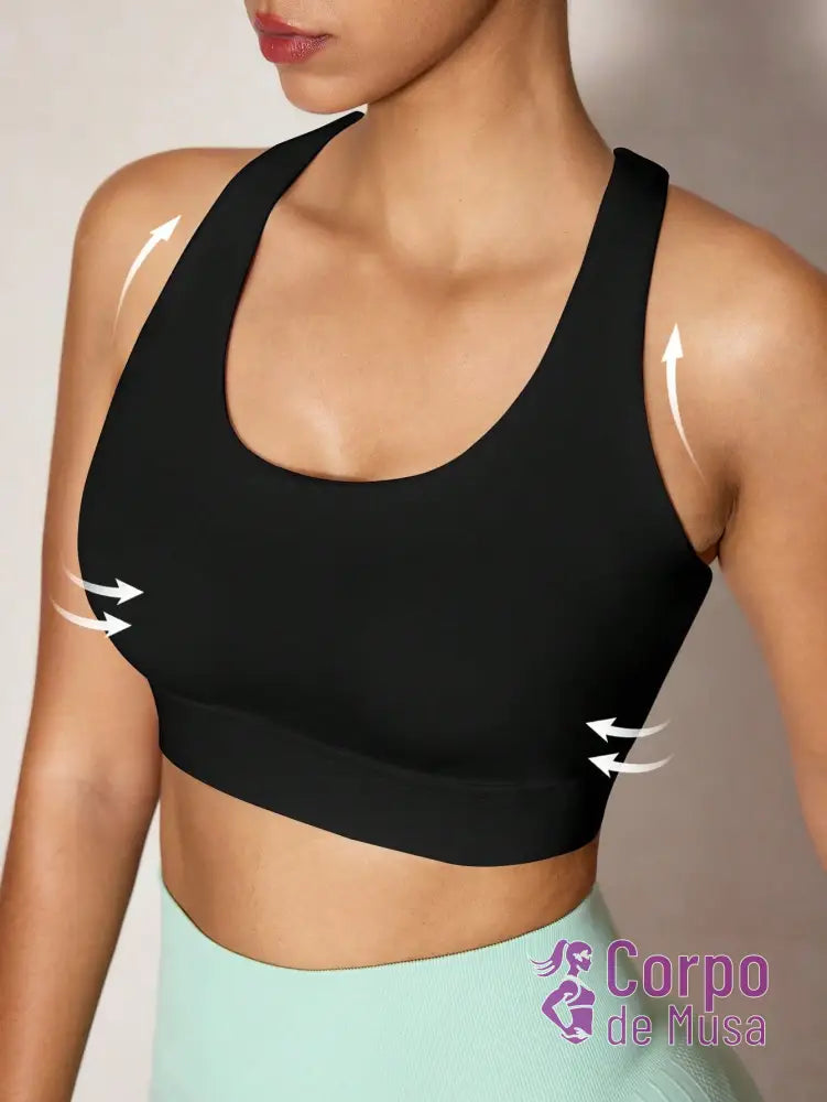 Top Alongado Decote U Com Costas Vazadas Estilo Training Top Alongado Decote U Com Costas Vazadas Estilo Training