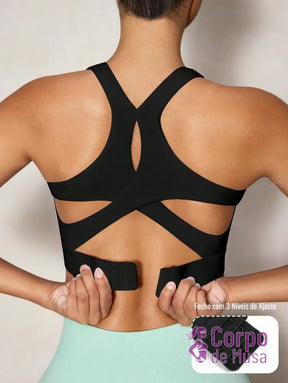 Top Alongado Decote U Com Costas Vazadas Estilo Training Preto / PP Top Alongado Decote U Com Costas Vazadas Estilo