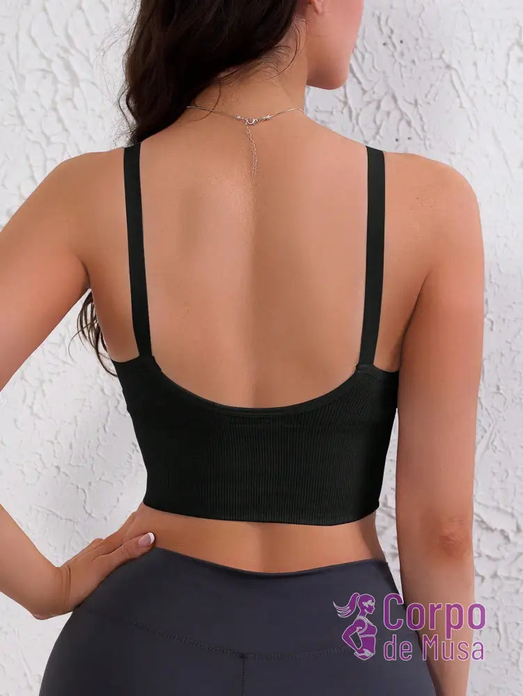 Top Canelado Alça Fina Decote U Estilo Training Top Canelado Alça Fina Decote U Estilo Training