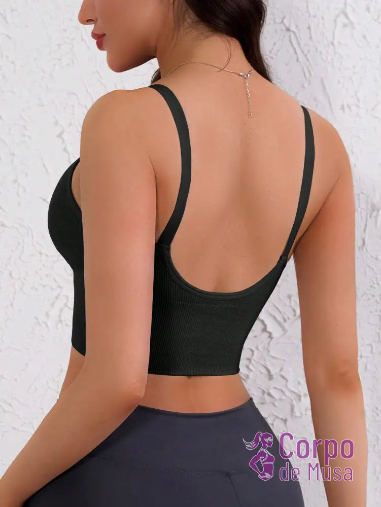 Top Canelado Alça Fina Decote U Estilo Training Top Canelado Alça Fina Decote U Estilo Training