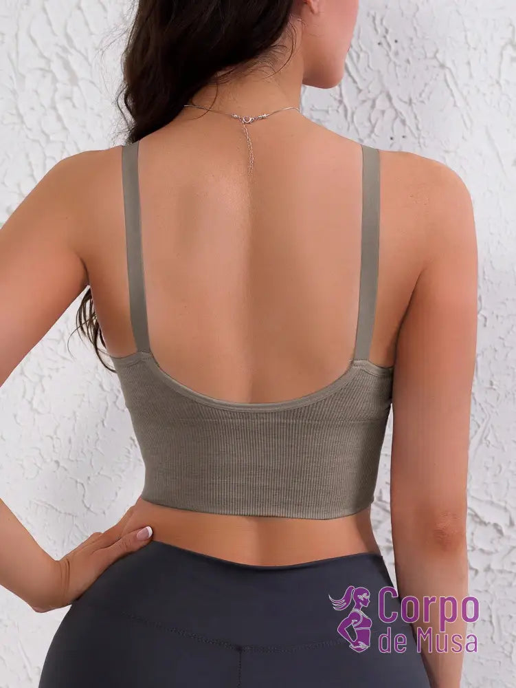 Top Canelado Alça Fina Decote U Estilo Training Top Canelado Alça Fina Decote U Estilo Training