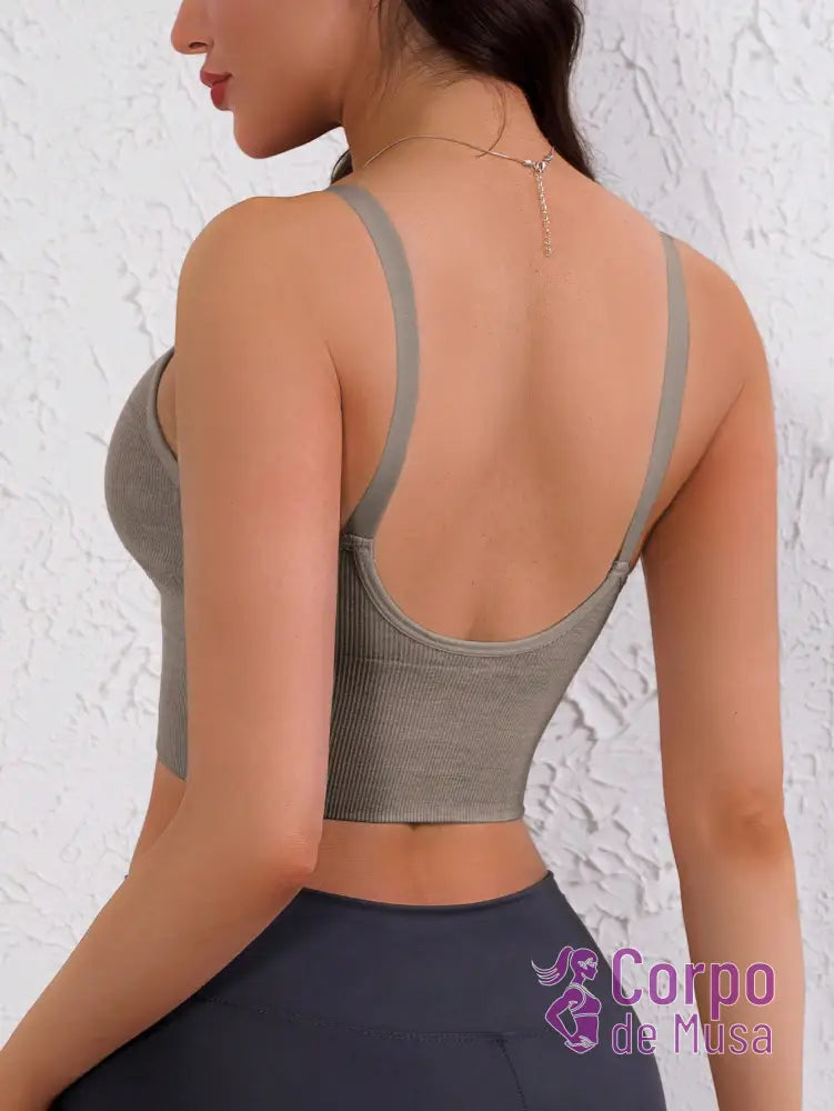 Top Canelado Alça Fina Decote U Estilo Training Top Canelado Alça Fina Decote U Estilo Training