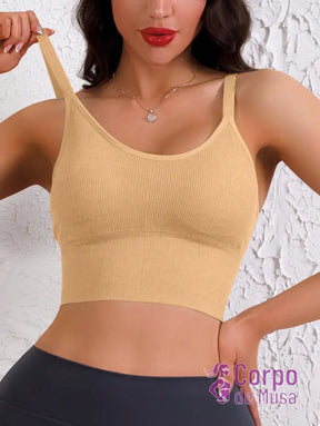 Top Canelado Alça Fina Decote U Estilo Training Damasco / PP Top Canelado Alça Fina Decote U Estilo Training