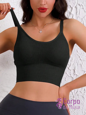 Top Canelado Alça Fina Decote U Estilo Training Preto / PP Top Canelado Alça Fina Decote U Estilo Training