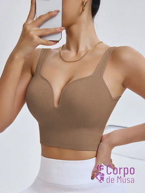 Top Canelado Decote Profundo Alta Sustentação Estilo Training Top Canelado Decote Profundo Alta Sustentação Estilo
