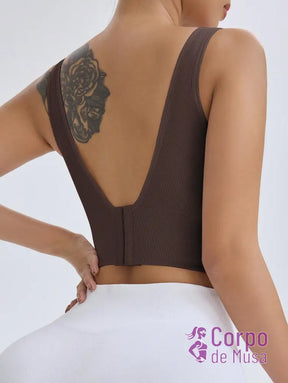Top Canelado Decote Profundo Alta Sustentação Estilo Training Top Canelado Decote Profundo Alta Sustentação Estilo