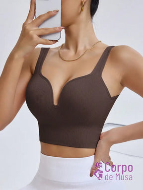 Top Canelado Decote Profundo Alta Sustentação Estilo Training Top Canelado Decote Profundo Alta Sustentação Estilo