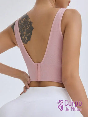 Top Canelado Decote Profundo Alta Sustentação Estilo Training Top Canelado Decote Profundo Alta Sustentação Estilo
