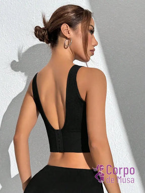 Top Canelado Decote Profundo Alta Sustentação Estilo Training Top Canelado Decote Profundo Alta Sustentação Estilo