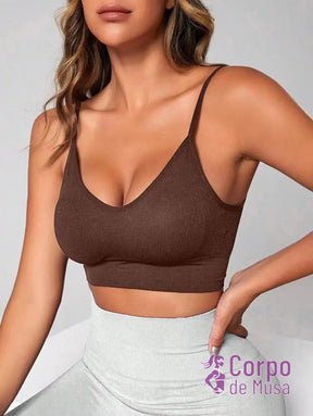 Top Fitness Alças Finas Com Decote Suave Estilo Clean Café / PP Top Fitness Alças Finas Com Decote Suave Estilo Clean