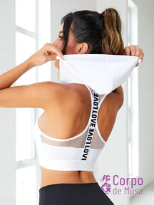 Top Fitness Com Zíper Frontal E Alças Estilo Love Mesh Branco / PP Top Fitness Com Zíper Frontal E Alças Estilo Love