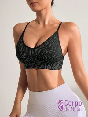 Top Fitness Estampado Sustentação Leve Alças Cruzadas Top Fitness Estampado Sustentação Leve Alças Cruzadas