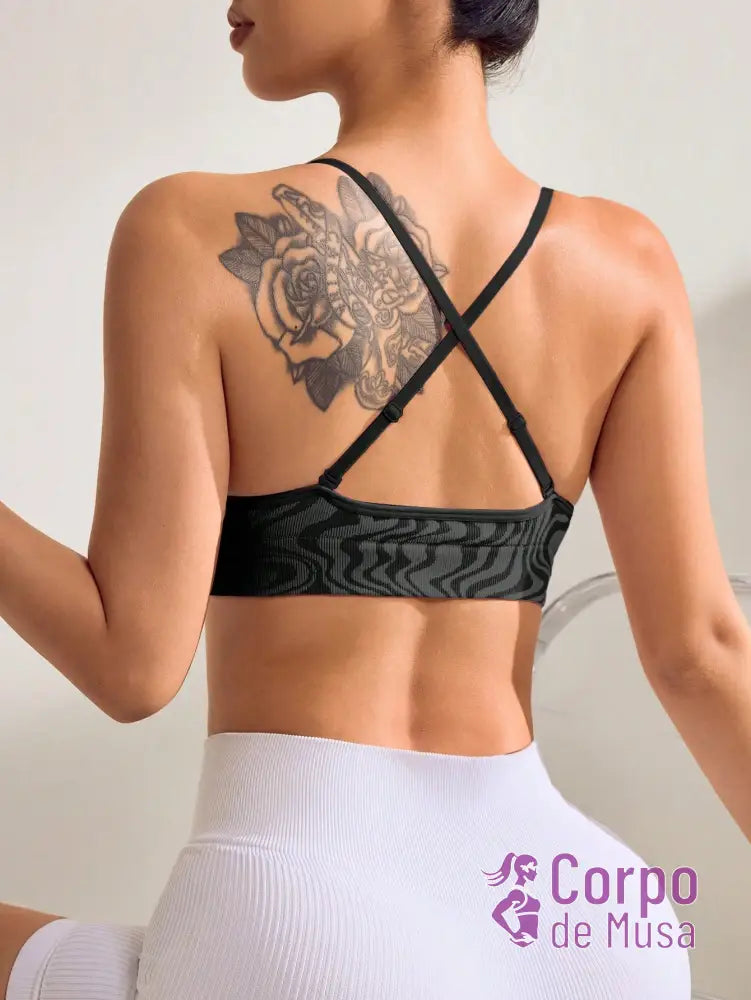 Top Fitness Estampado Sustentação Leve Alças Cruzadas Top Fitness Estampado Sustentação Leve Alças Cruzadas