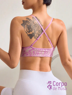 Top Fitness Estampado Sustentação Leve Alças Cruzadas Top Fitness Estampado Sustentação Leve Alças Cruzadas