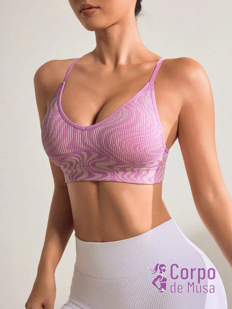 Top Fitness Estampado Sustentação Leve Alças Cruzadas Top Fitness Estampado Sustentação Leve Alças Cruzadas