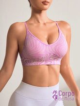 Top Fitness Estampado Sustentação Leve Alças Cruzadas Rosa / PP Top Fitness Estampado Sustentação Leve Alças Cruzadas