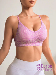 Top Fitness Estampado Sustentação Leve Alças Cruzadas Rosa / PP Top Fitness Estampado Sustentação Leve Alças Cruzadas