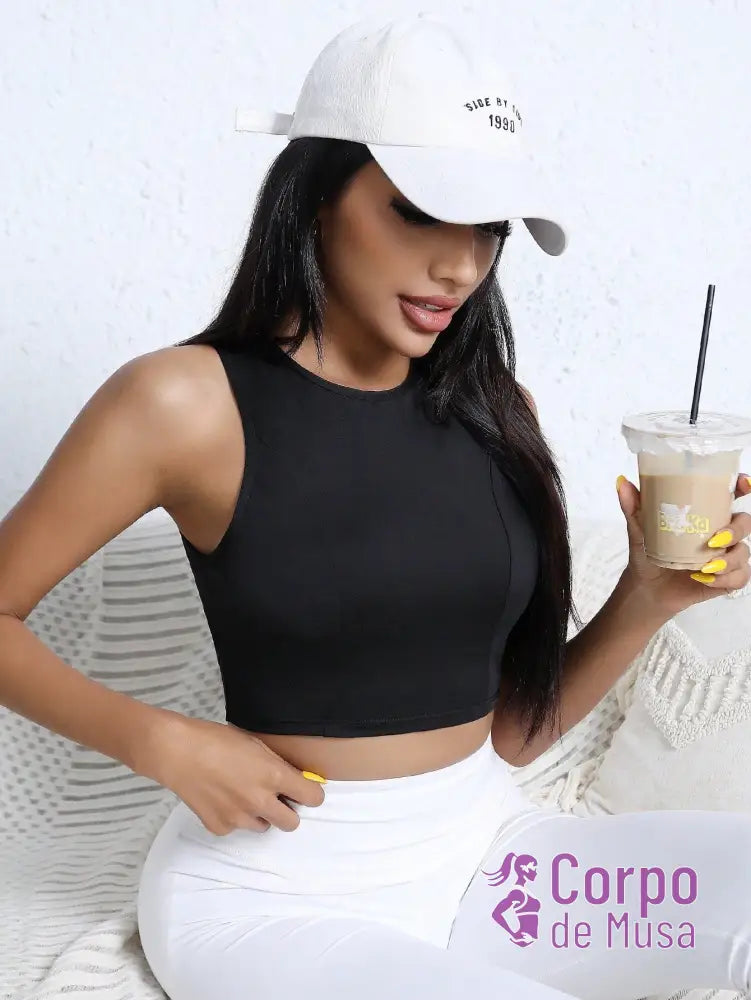 Top Fitness Gola Alta Com Costas Vazadas Top Fitness Gola Alta Com Costas Vazadas