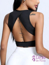 Top Fitness Gola Alta Com Costas Vazadas Preto / PP Top Fitness Gola Alta Com Costas Vazadas