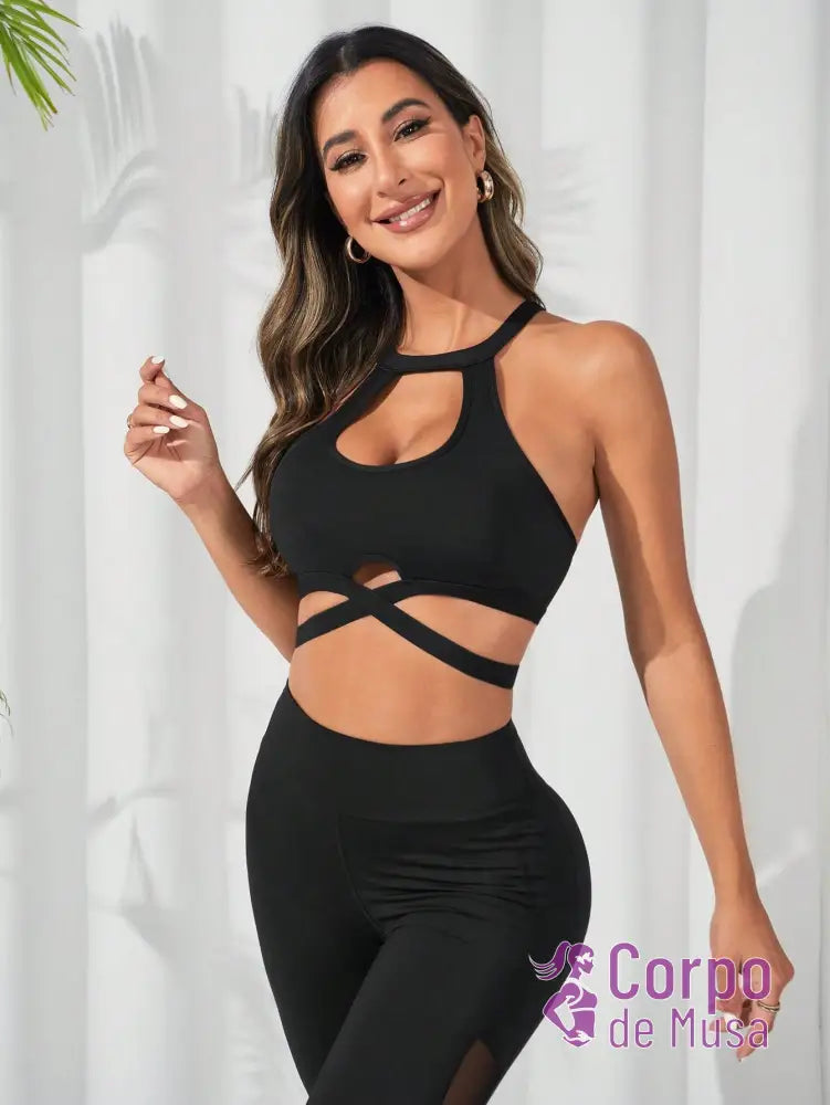 Top Fitness Recorte Frontal Alças Cruzadas Estilo Moderno Top Fitness Recorte Frontal Alças Cruzadas Estilo Moderno