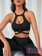 Top Fitness Recorte Frontal Alças Cruzadas Estilo Moderno Preto / PP Top Fitness Recorte Frontal Alças Cruzadas Estilo