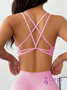 Top Fitness Sustentação Média Alças Cruzadas Rosa / PP Top Fitness Sustentação Média Alças Cruzadas