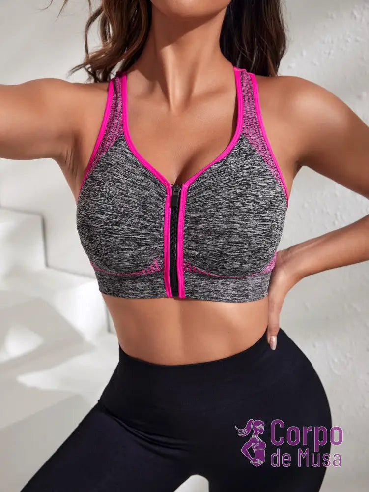 Top Frente Zíper Com Costas Nadador Respirável Estilo Fitness Top Frente Zíper Com Costas Nadador Respirável Estilo