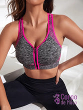 Top Frente Zíper Com Costas Nadador Respirável Estilo Fitness Rosa Choque / PP Top Frente Zíper Com Costas Nadador