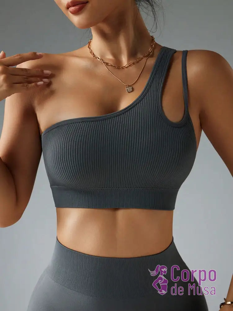 Top Um Ombro Só Canelado Com Costas Assimétricas Estilo Training Top Um Ombro Só Canelado Com Costas Assimétricas